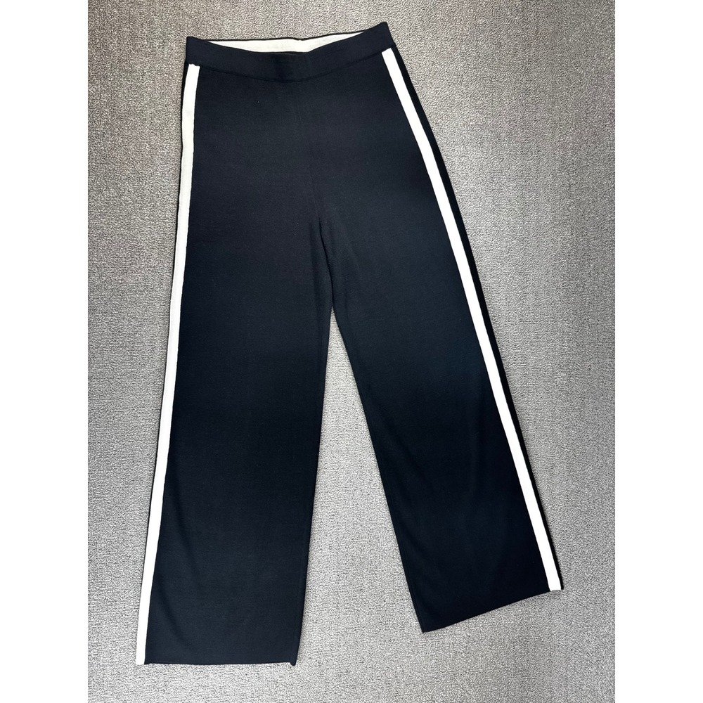 Marella Sport Knit Trouser Pant Black White Side Stripe Wide Leg Quiet Luxury